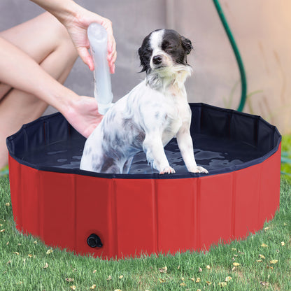 PawHut Foldable Dog Paddling Pool Pet Cat Swimming Pool Indoor/ Outdoor Collapsible Summer Bathing Tub Shower Tub Puppy Washer, √é¬¶ 100 x 30H cm, Red