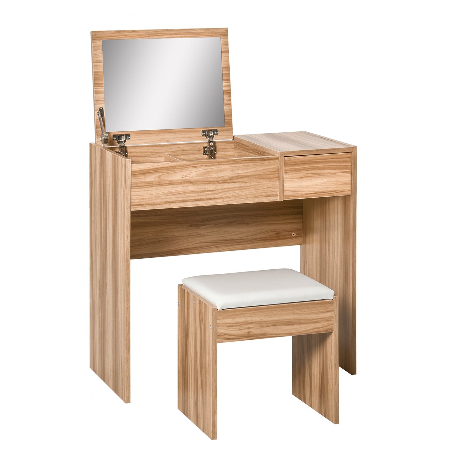 HOMCOM Makeup Desk with Drawer, Vanity Table Set with Flip-up Mirror and Cushioned Stool, Natural