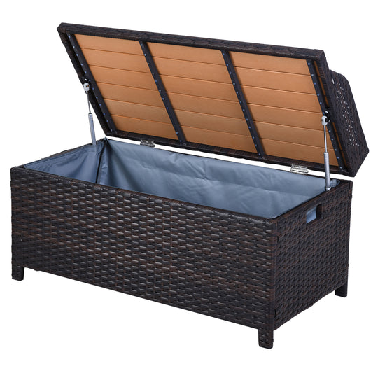 Outsunny 130L Rattan Garden Storage Box, with Seat - Mixed Brown