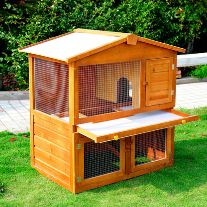 PawHut Wooden Rabbit Hutch House, Size (93.5x55x98 cm)