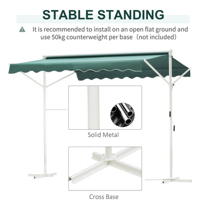 Outsunny 300 x 300CM 2 Side Free Standing Manual Awning Canopy Patio Garden Outdoor Sun Shade Shelter w/Winding Handle (Green)