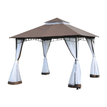 Outsunny 3 x 3 meter Patio Metal Gazebo Square Outdoor Party Wedding Canopy Shelter w/Mesh - Brown