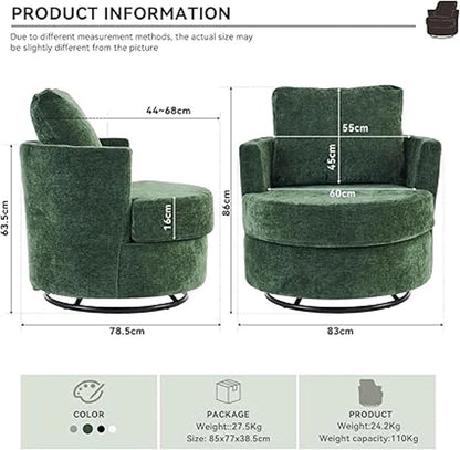 Chenille Swivel Office Chair with Back Cushion, Foam Padding, Wooden Frame, 360° Rotation, 78.5x83x86 cm, Green