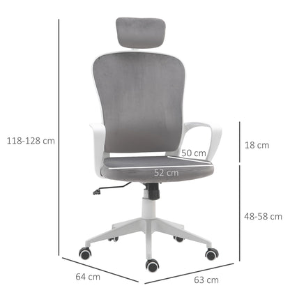 Vinsetto Office Chair, Ergonomic Desk Chair, High Back Velvet Fabric Computer Chair with Adjustable & Liftable Headrest for Home, Grey