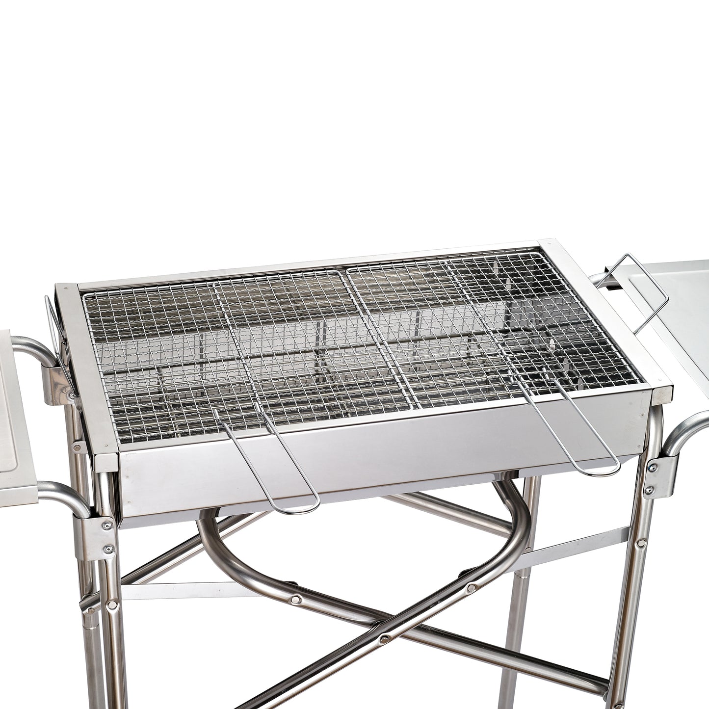 Outsunny Outdoor Folding BBQ Rectangular Stainless Steel Foldable Pedestal Charcoal Barbecue Grill - Silver