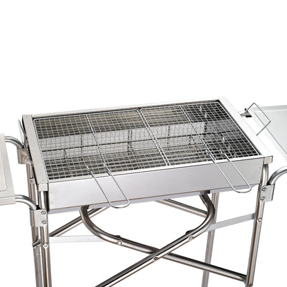 Outsunny Outdoor Folding BBQ Rectangular Stainless Steel Foldable Pedestal Charcoal Barbecue Grill - Silver