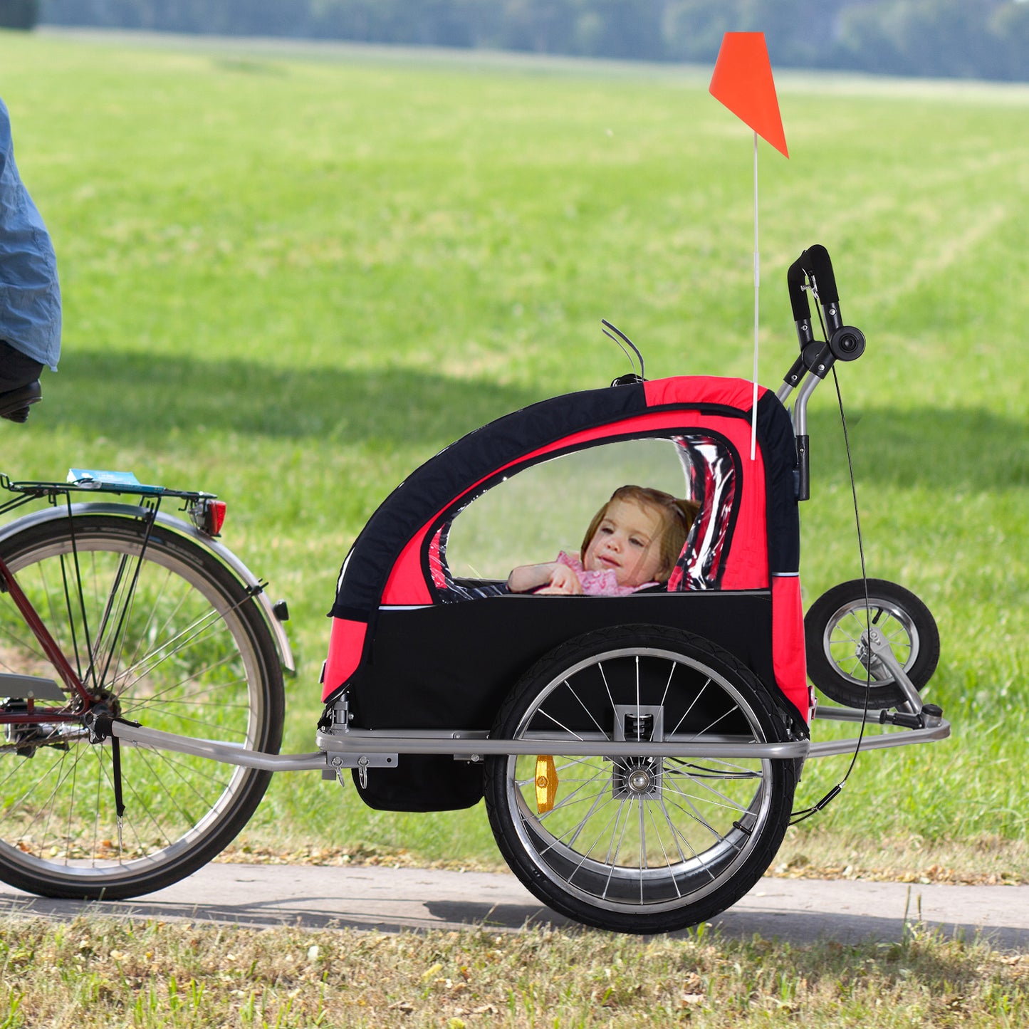 HOMCOM Bike Trailer 2-Seater for Bicycle Baby Child Carrier in Steel Frame (Black and Red)