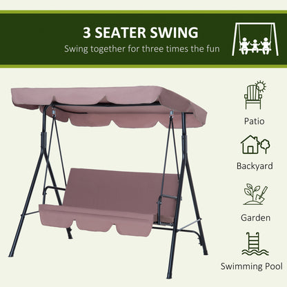 Outsunny 3 Seater Canopy Swing Chair Garden Rocking Bench Heavy Duty Patio Metal Seat w/ Top Roof - Brown