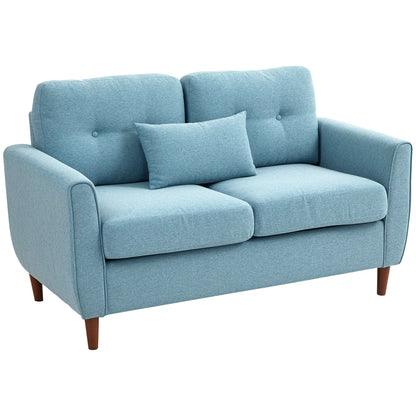 HOMCOM 2 Seater Sofa Double Sofa Loveseat Fabric Wooden Legs Tufted Design for Living Room, Dining Room, Office, Light Blue