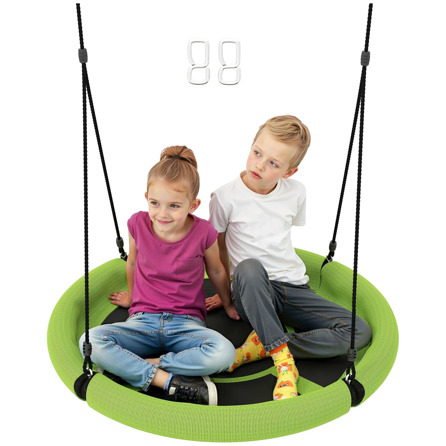 AIYAPLAY 100cm Diameter Nest Swing Seat for Kids with Height Adjustable Hanging Ropes for Outdoor, Playground, Garden, Green