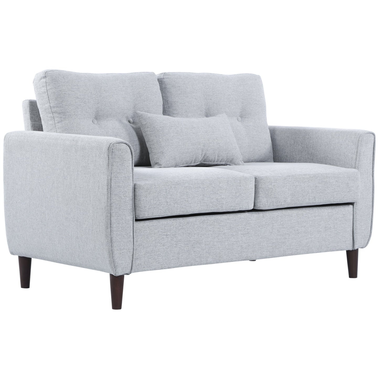 HOMCOM 2 Seater Sofa Double Sofa Loveseat Fabric Wooden Legs Tufted Design for Living Room, Dining Room, Office, Light Grey