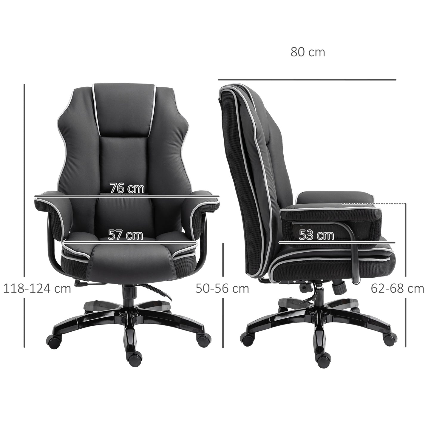 Vinsetto Executive Office Chair, PU Leather High Back Desk Chair with Height Adjustable, Reclining Swivel Computer Chair for Home, Black