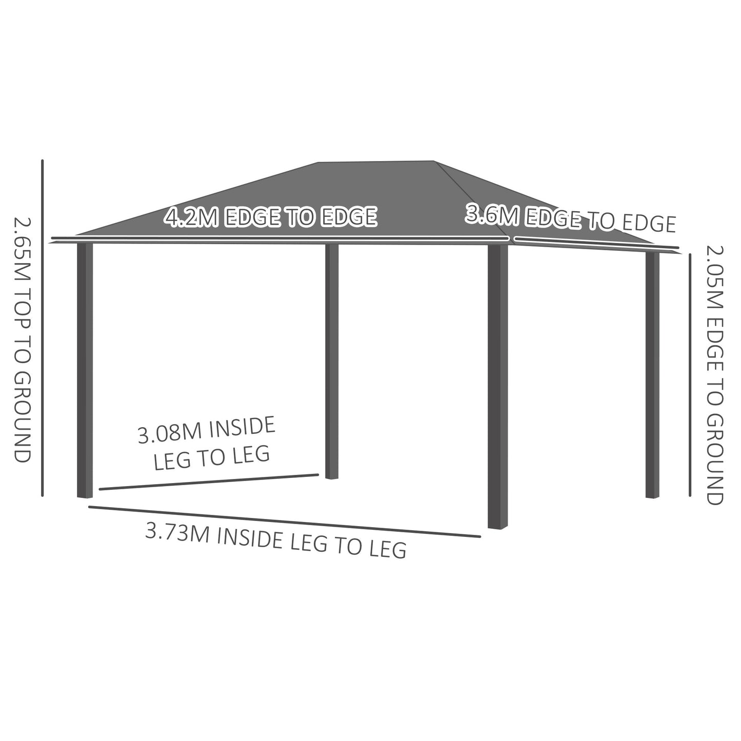 Outsunny 3.6 x 4m Hardtop Gazebo Canopy with Polycarbonate Roof, Aluminium Frame, Permanent Pavilion Garden Gazebo with Netting and Curtains for Patio, Deck, Dark Grey