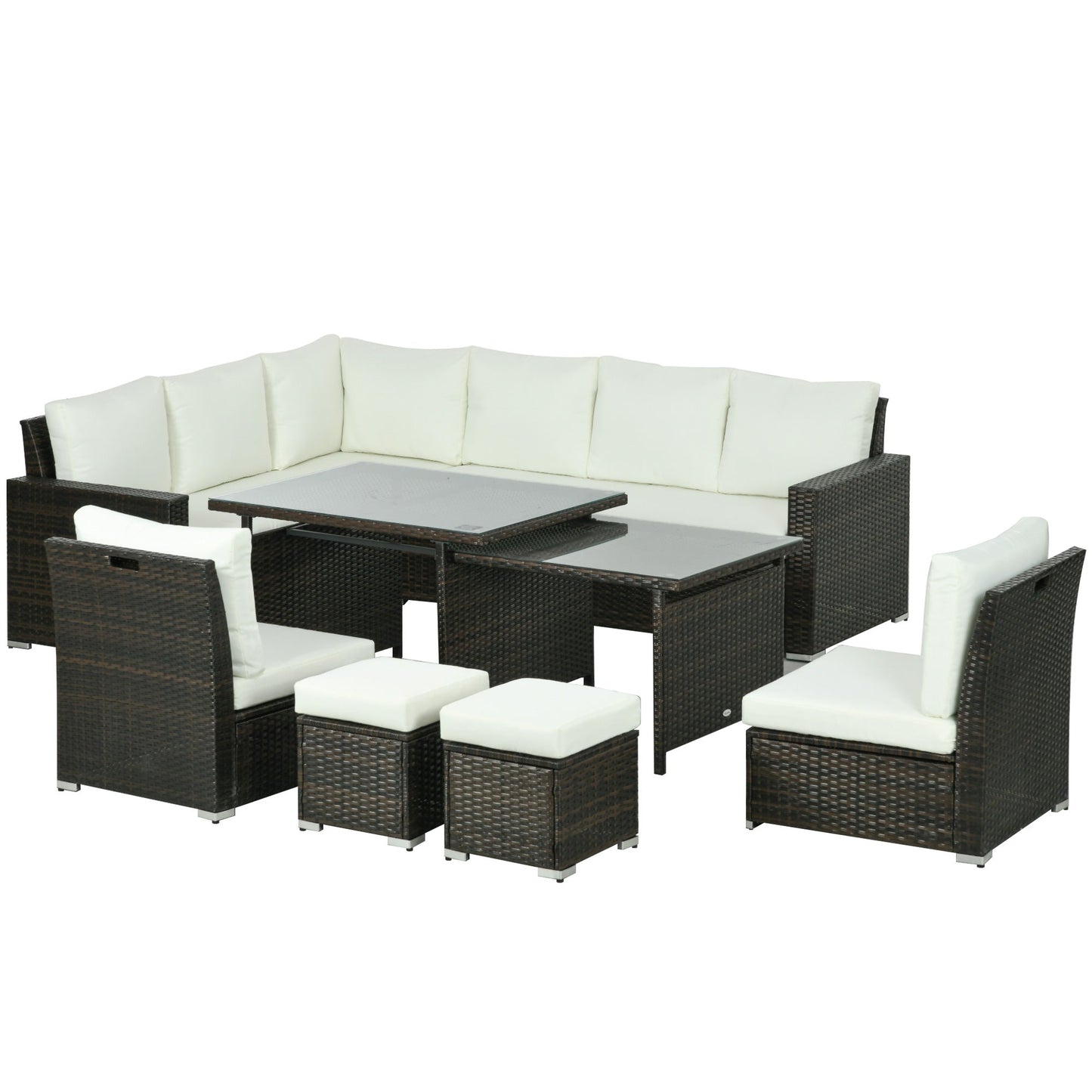 Outsunny Seven-Piece Rattan Garden Sofa Set, with Expanding Table - Cream White