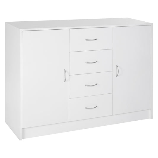 HOMCOM Sideboard, Storage Cabinet with 2 Doors and 4 Drawers, Free Standing Cupboard, Chest Organizer for Kitchen and Living Room, White