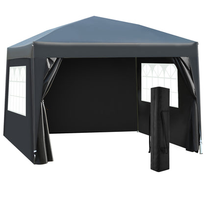 Outsunny 3 x 3 m Garden Pop Up Gazebo, Wedding Party Tent Marquee, Water Resistant Awning Canopy with Sidewalls, Windows, Carry Bag, Black