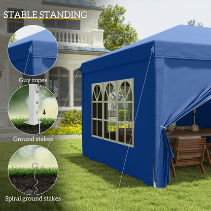 Outsunny 3 x 6 m Garden Pop Up Gazebo, Wedding Party Tent Marquee, Water Resistant Awning Canopy with Sidewalls, Windows, Carry Bag, Blue