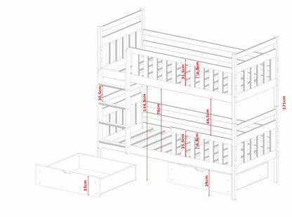 Wooden Bunk Bed Monika with Storage