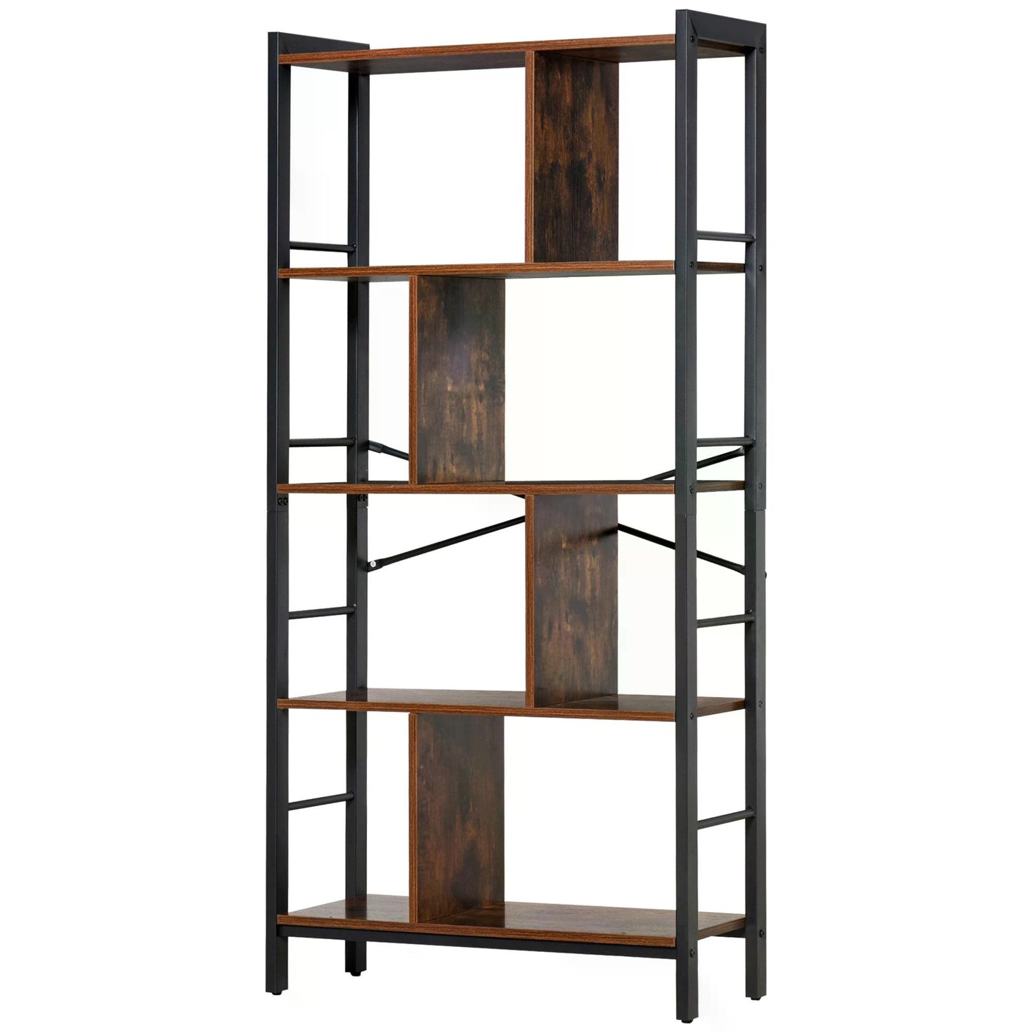 HOMCOM Industrial Bookshelf, Bookcase with 4-Tier Storage Rack furniture for Living Room Office Brown Black