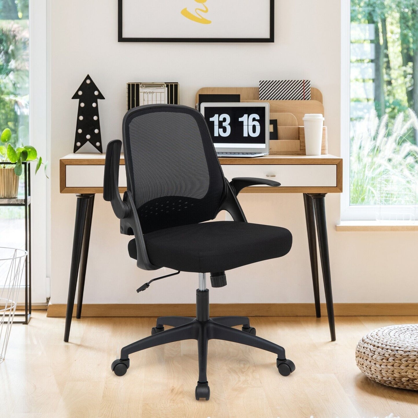 Height Adjust Swivel Rolling Mesh Office Chair with Ergonomic Mid-Back-Black