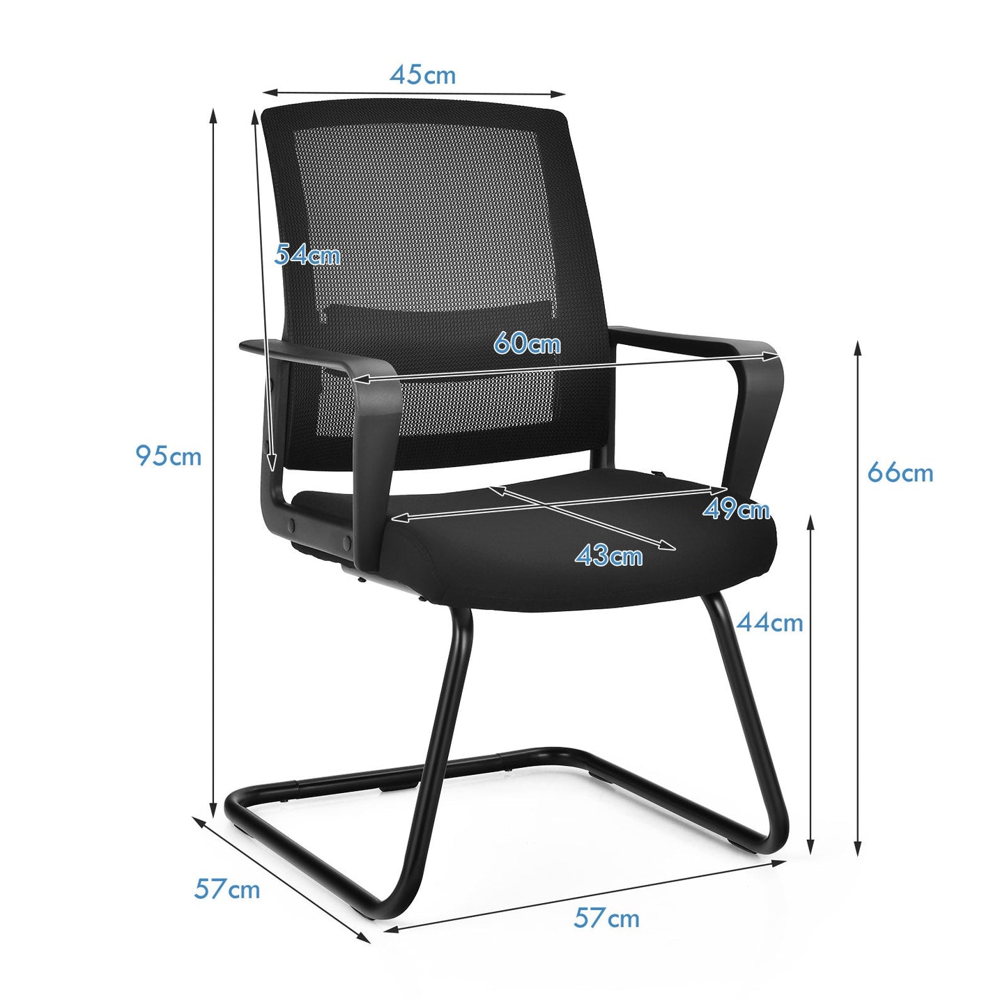 Mid Mesh Back Reception Chair with Adjustable Lumbar Support and Sled Base-Black