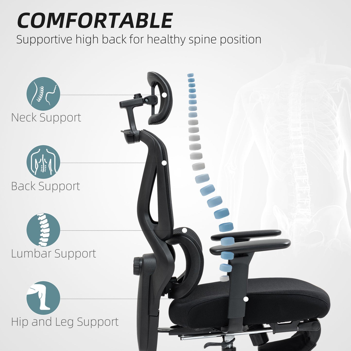 HOMCOM Ergonomic and Adjustable Office Chair - Black