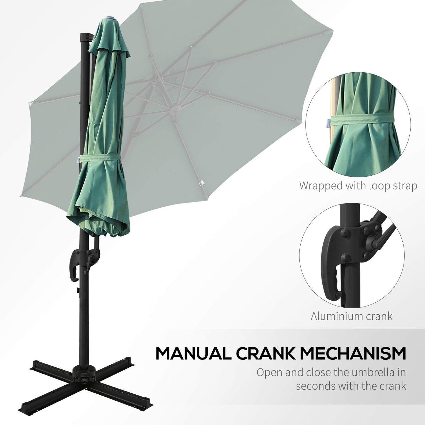 Outsunny Umbrella Parasol W/360√Ç¬∞ Rotation √é¬¶294x248H cm-Green