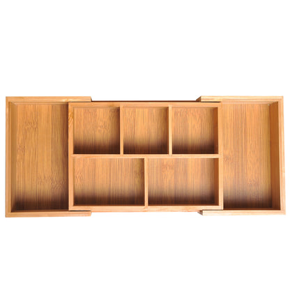 HOMCOM Extendable Drawer Organiser Tray Drawer Inserts Storage Holder Dividers 24.6-41cm, Natural bamboo Colour