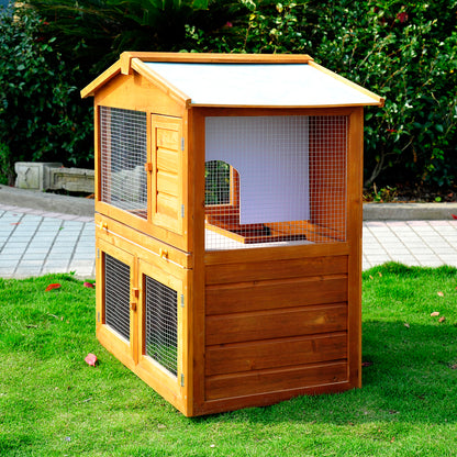 PawHut Wooden Rabbit Hutch House, Size (93.5x55x98 cm)