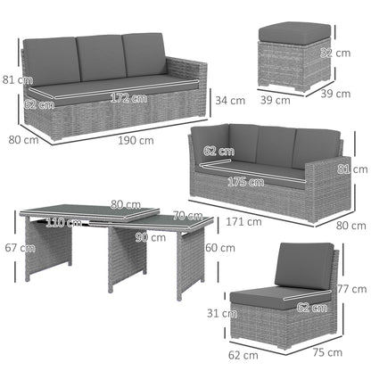 Outsunny Seven-Piece Rattan Garden Sofa Set, with Expanding Table - Light Grey