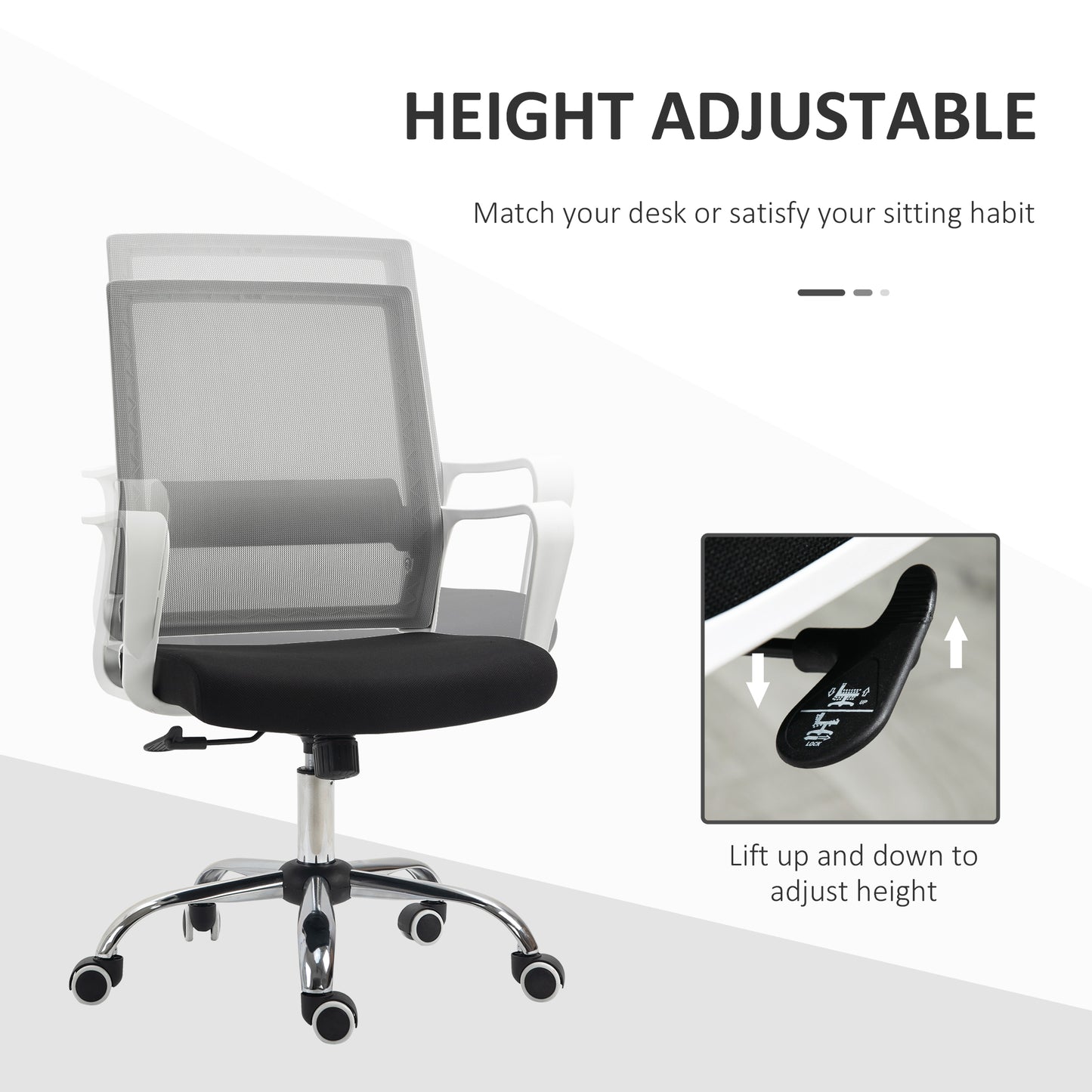 Vinsetto Ergonomic Desk Chair Mesh Office Chair with Adjustable Height Armrest and 360√Ç¬∞ Swivel Castor Wheels Black