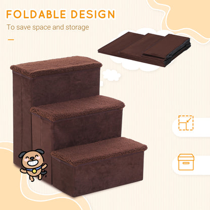 PawHut Pet Stairs Washable Fleece Faux Suede Cover 3 Step Dog Cat Foldable Portable Mobility Assistance 41 x 19cm Brown