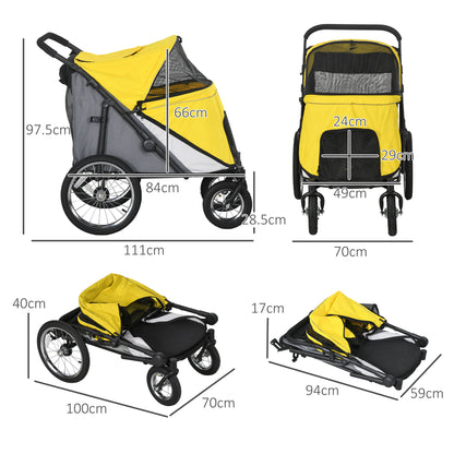 PawHut Foldable Pet Stroller, with Washable Cushion, Storage Bags, Safety Leash, for Medium, Large Dogs, Catts, Travel - Yellow