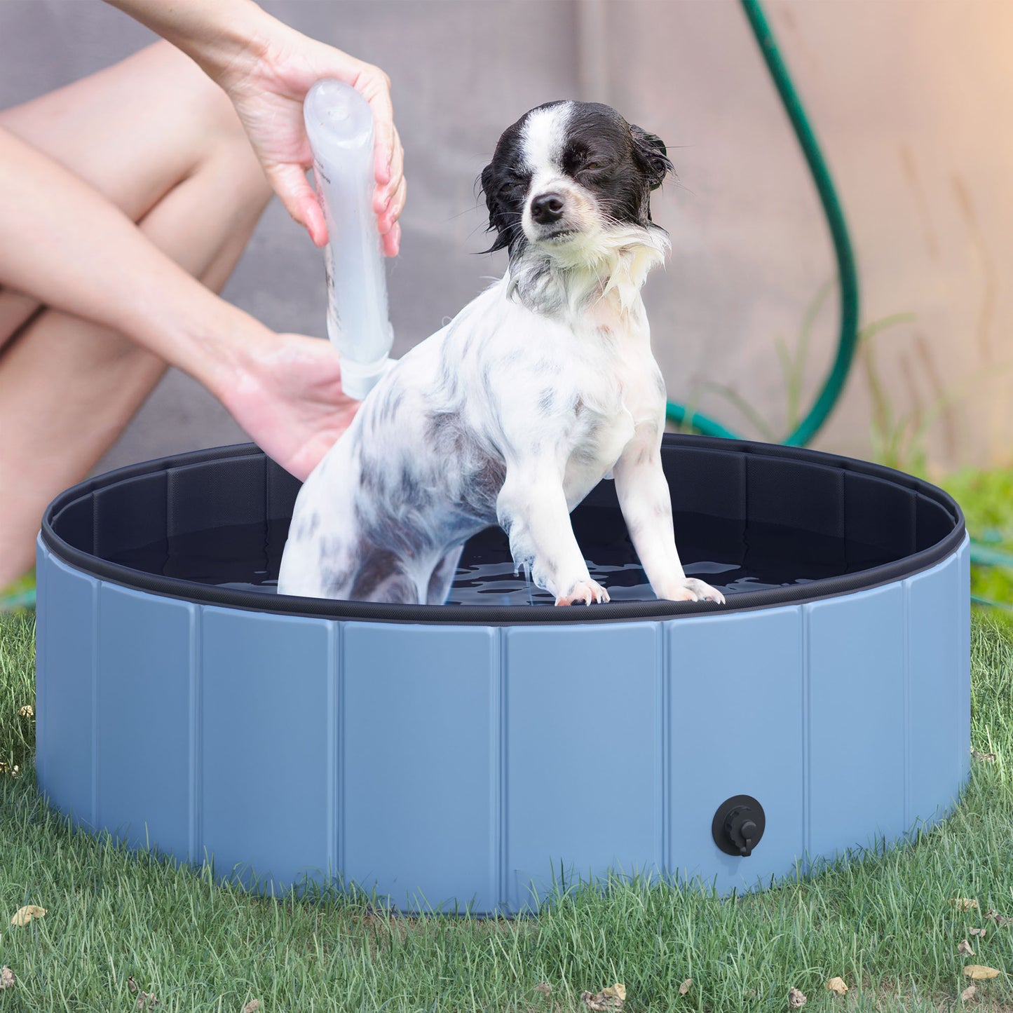 PawHut Foldable Dog Paddling Pool Pet Cat Swimming Pool Indoor/Outdoor Collapsible Summer Bathing Tub Shower Tub Puppy Washer (√é¬¶100 x 30H cm, Blue)