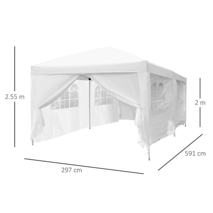 Outsunny 3 x 6 m Garden Pop Up Gazebo, Wedding Party Tent Marquee, Water Resistant Awning Canopy with Sidewalls, Windows, Carry Bag, White