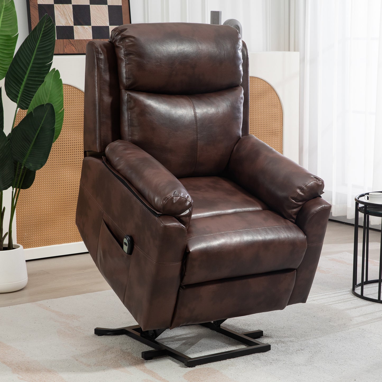 HOMCOM Faux Leather 70√Ç¬∞ Electric Riser Recliner Chair, Dark Brown