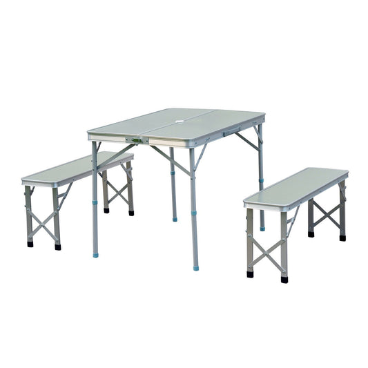 Outsunny 3 Pcs Portable Outdoor Picnic Table with Folding Bench Seats-Silver