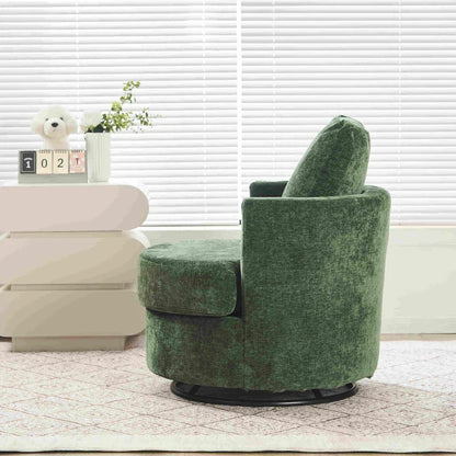 Chenille Swivel Office Chair with Back Cushion, Foam Padding, Wooden Frame, 360° Rotation, 78.5x83x86 cm, Green