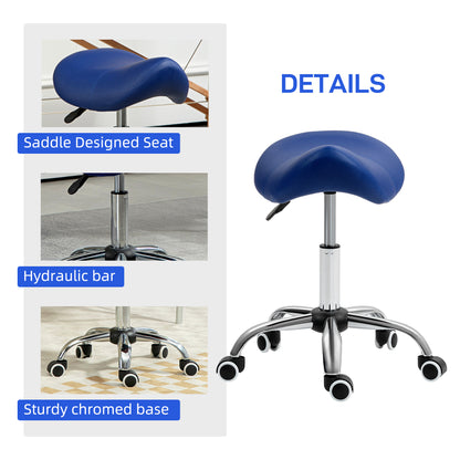 HOMCOM Saddle Stool, Height Adjustable Salon Chair for Massage Spa, Faux Leather, Dark Blue