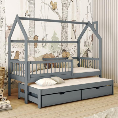 Wooden Single Bed Papi With Trundle