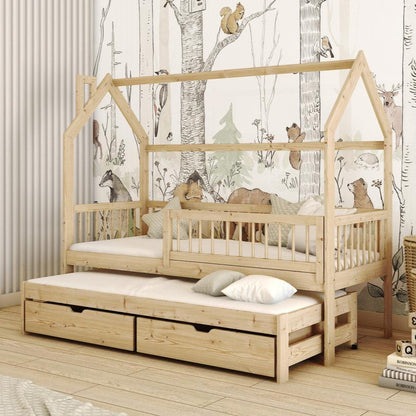 Wooden Single Bed Papi With Trundle