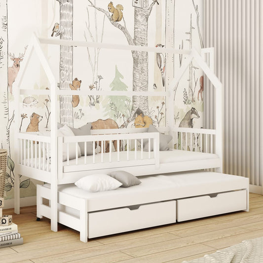 Wooden Single Bed Papi With Trundle