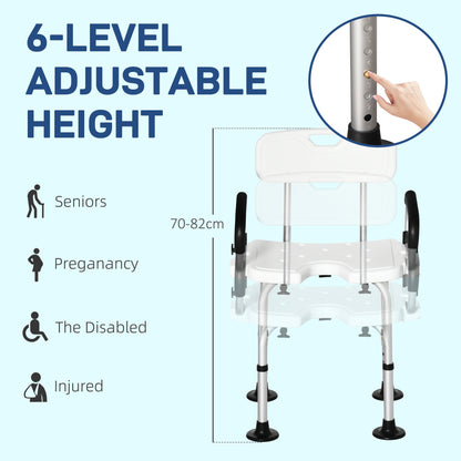 HOMCOM Shower Chair for the Elderly and Disabled, Height Adjustable Shower Stool with Back and Flipped Padded Arms, Suction Foot Pads, White