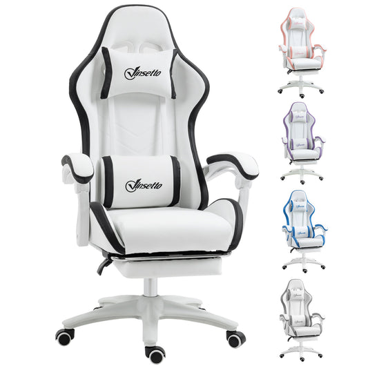 Vinsetto Computer Gaming Chair, PU Leather Desk Chair with Footrest, Swivel Task Chair with 135√Ç¬∞ Reclining Back and Lumbar Support, PC Chair for Adults, White and Black