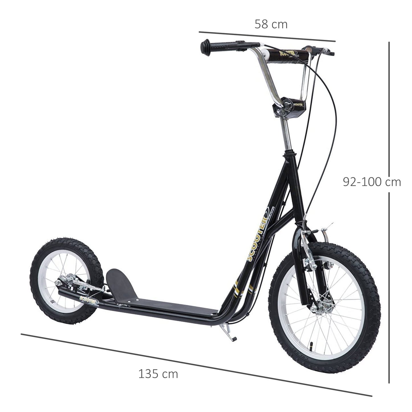 HOMCOM Adult Teen Push Scooter Kids Children Stunt Scooter Bike Bicycle Ride On Alloy Wheel Pneumatic Tyres (Black)