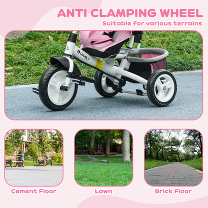 HOMCOM 6 in 1 Kids Trike with Parent Handle, Canopy, 5-point Safety Belt, Storage, Footrest, Brake, for 1-5 Years, Pink