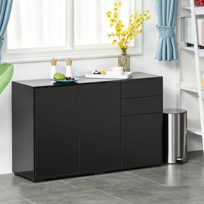 HOMCOM High Gloss Side Cabinet, Push-Open Design with 2 Drawers and 2 Cabinets for Living Room, 74H x 117W x 36Dcm, Black