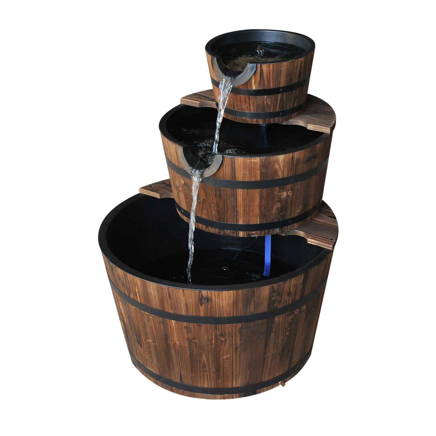 Outsunny Wooden Water Pump Fountain Cascading Feature Barrel Garden Deck (3 Tier)