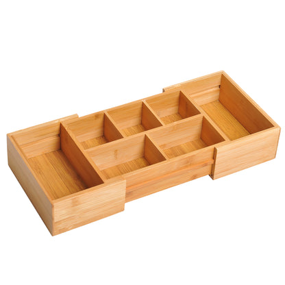 HOMCOM Extendable Drawer Organiser Tray Drawer Inserts Storage Holder Dividers 24.6-41cm, Natural bamboo Colour