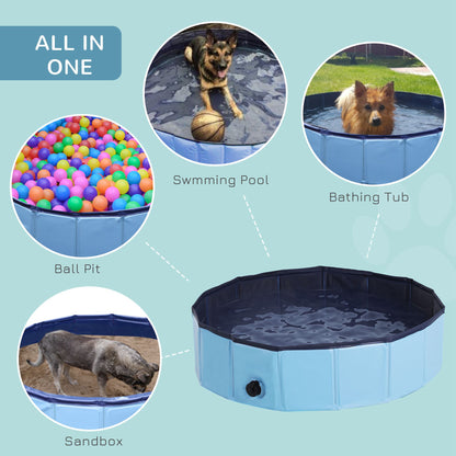 PawHut Foldable Dog Paddling Pool Pet Cat Swimming Pool Indoor/Outdoor Collapsible Summer Bathing Tub Shower Tub Puppy Washer (√é¬¶80 √É‚Äî 20H cm, Blue)